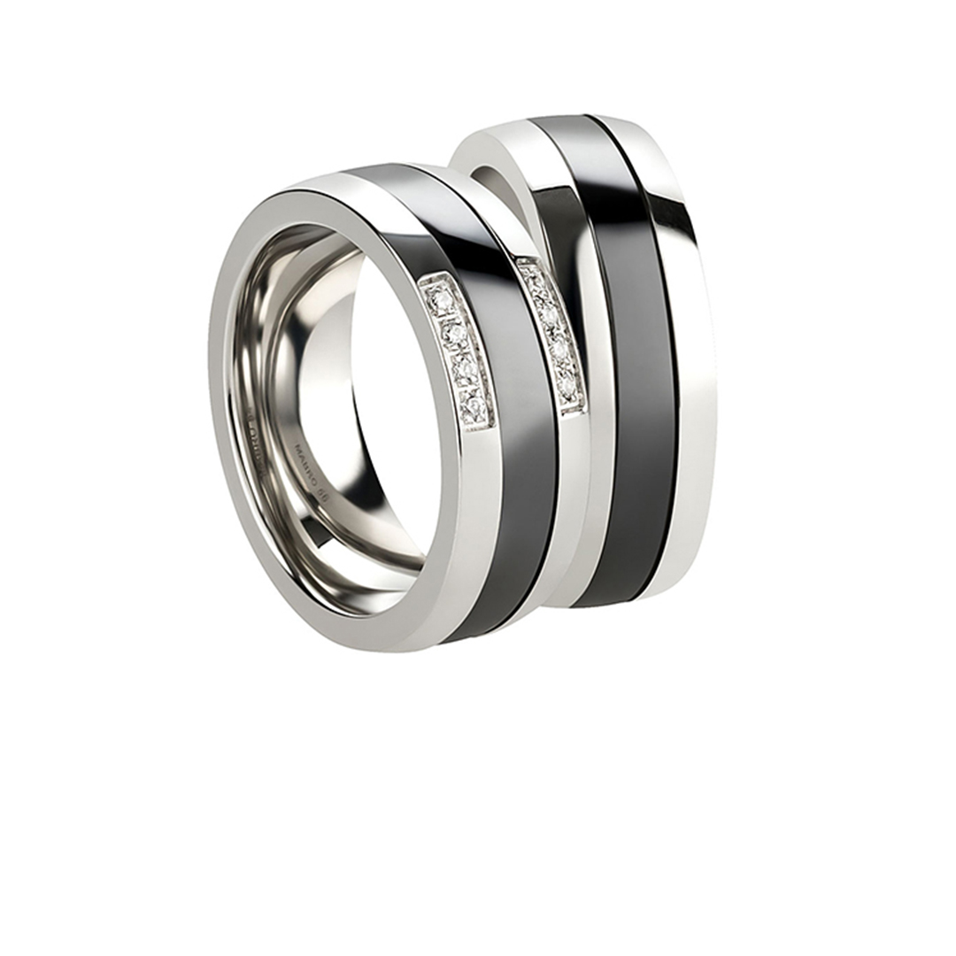 Trauringe, Edelstahl und Keramik mit Zirkonia, Kollektion Mabro